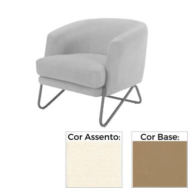 Imagem de Poltrona MH-3788 Herval Base Metal Laca Fosca Bronze Metalizado Assento Estofado Linho Marfim A6