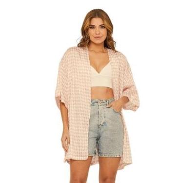 Imagem de Kimono Cardigan Casaco Feminino Verão Saída de Praia Longo Aberto Estampado Conchas VL0617-Feminino