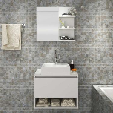 Imagem de Gabinete de Banheiro com Pia e Espelho Prateleira Branco