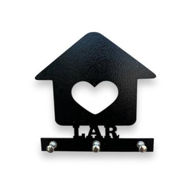 Imagem de Quadro Decorativo Porta Chaves LAR casinha Preto em MDF 15x15