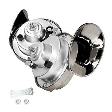 Imagem de Moly Magnolia Buzina de trem super alta 300DB, 2 peças de caracol elétrico de ar de carro, buzina dupla de caracol, kit de substituição de buzinas de ar à prova d'água de 12 V, acessórios automotivos universais para motocicleta, caminhão, bicicleta, barco (cinza)