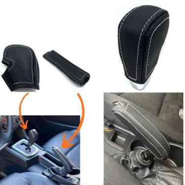 Imagem de Kit Capas Couro Manopla Câmbio Automático E Alavanca Freio De Mão Citr