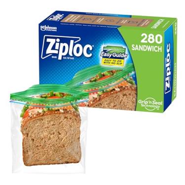 Imagem de Ziploc Sacos de sanduíche e lanche com textura EasyGuide, sacos de armazenamento de plástico com tecnologia Grip 'n Seal, total de 280 sacos