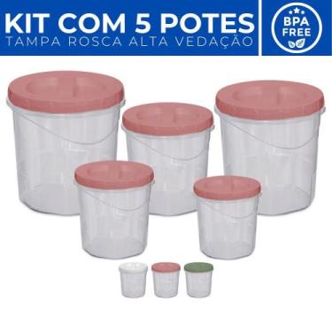 Imagem de Conjunto Potes Plástico p/ Mantimentos c/ Tampa Rosca 5 Pçs - Usual Ut