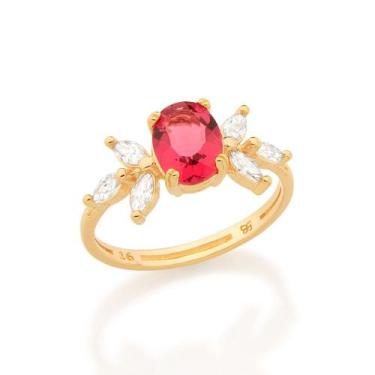 Imagem de Anel banhado ouro 3x 24k 18k e 22k feminino rommanel flor zircônia ova