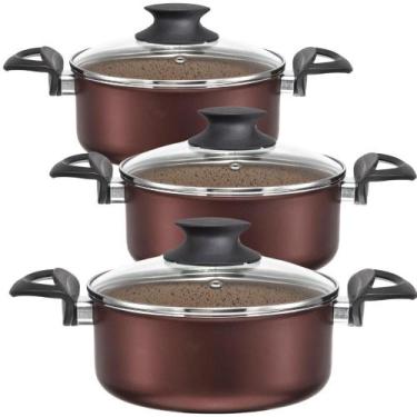 Imagem de Jogo Kit Caçarolas Panelas 3 Peças  - Dolce  Tampa de Vidro Antiaderen