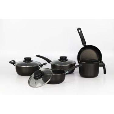 Imagem de Conjunto De Panelas 8 Peças Elegan Com Tampa De Vidro Preto - Dona Che