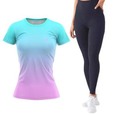 Imagem de Kit Camiseta Fitness Feminina Academia Calça Legging Musculação Caminh