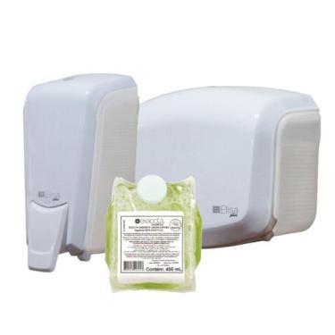 Imagem de Kit Dispenser P. Higiênico Interfolhado Branco/Cristal + Saboneteira M