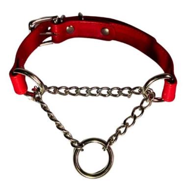 Imagem de Choker Vermelho Coleira Feminina Corrente Argola Couro Fantasia Diabin