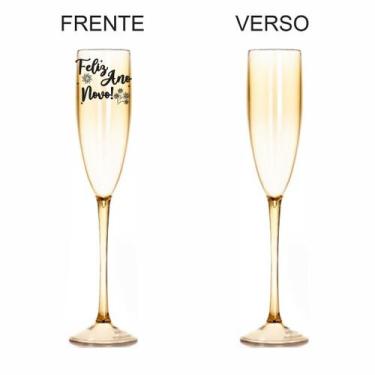 Imagem de Kit 6 Taças Espumante 190ml Acrílica ANO NOVO - Aloha, Dourado, Feliz 
