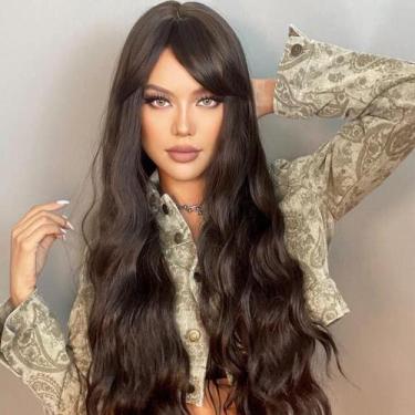 Imagem de Lacewig, peruca, castanho, castanho escuro, preta, premium, lisa, ondu