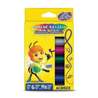 Imagem de Tinta Guache Acrilex Bastão 6 Cores Metallic 10 Gramas