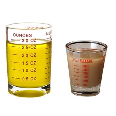 Imagem de Copo medidor de vidro de shot 90 ml líquido pesado alto copo de vidro expresso 2 peças da TIYOORTA (vermelho 90 ml 30 ml)