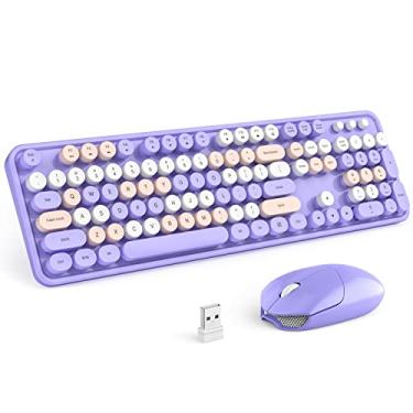 Imagem de Combo de teclado e mouse sem fio KNOWSQT, teclado de máquina de escrever colorido roxo 2,4 G, tamanho completo, retrô, receptor USB Plug and Play, para computador, notebook, desktop, Windows