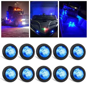 Imagem de 10 peças seladas à prova d'água azul 3/4" mini folga redonda LED indicador dianteiro traseiro bala argola marcador para-choque grade luz para caminhão RV carro ônibus trailer pickup van caravana barco