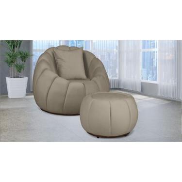Imagem de Kit Poltrona C/ Puff + Almofada Concha Veludo Bege - LM DECOR