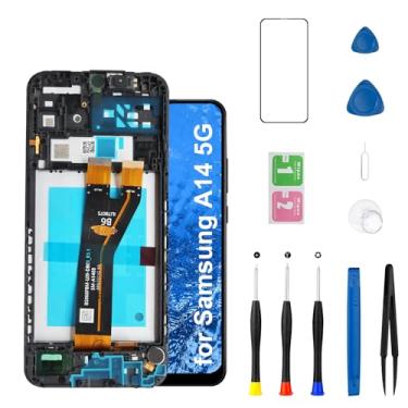 Imagem de Substituição de tela para Samsung Galaxy A14 5G com alto-falante alto botão liga/desliga e botão de volume com moldura a146a LCD Touch Display digitalizador kits de reparo de montagem de 6,6 polegadas