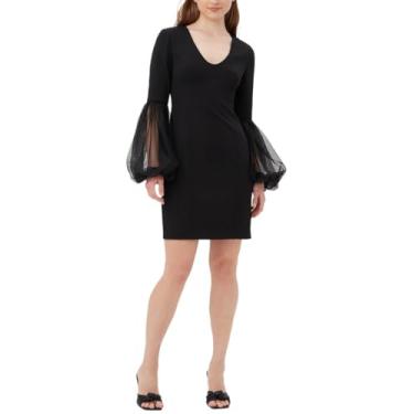 Imagem de Trina Turk Vestido feminino com manga de tule, Preto, 40
