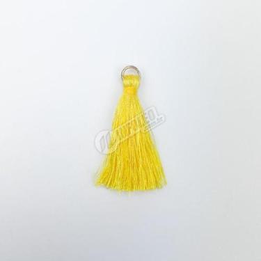 Imagem de Pingente 4cm Amarelo C/ Argola Dourada Franja de Seda (Tassel) - 10 un