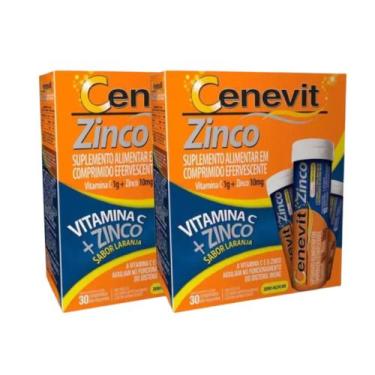 Imagem de Kit 2 Cenevit Vitamina C 1g + Zinco 10mg - 30 Comp Efervescente Sabor 