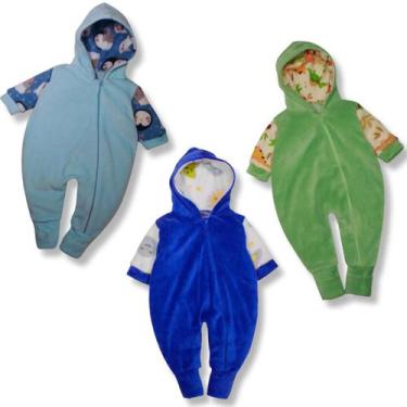 Imagem de Kit 3 Peças Macacão Bebe Plush C/ Zíper Pelúcia Macio Menino - Bebe Ma