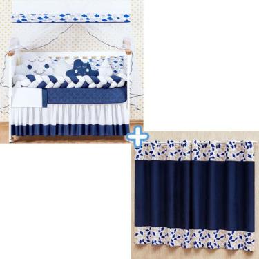 Imagem de Kit Jogo De Berço Nuvem Menina Menino 13 Peças Com Cortina + Almofadas