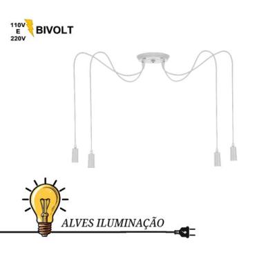 Imagem de Pendente Luminária Lustre Aranha 4 Lâmpadas com Soquete Vela Liso E-27