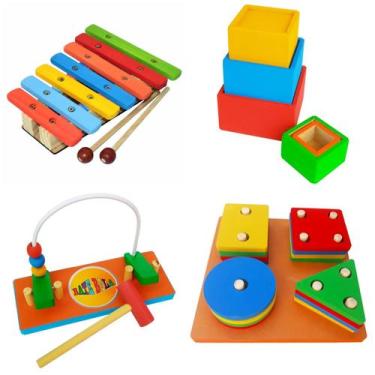 Imagem de Kit Com 4 Brinquedos Pedagógicos De Madeira - Lindos! - BRINQUE E LEIA