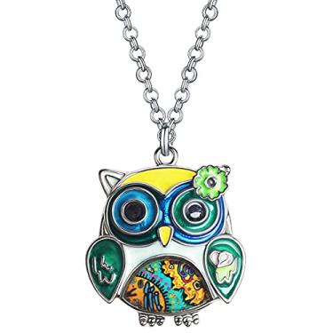 Imagem de DALANE Colar de coruja de desenho animado fofo de liga esmaltada, pingente de pássaros, joias modernas, presentes para mulheres, pingentes, 28mm x28mm, Zinco, Sem Pedra Preciosa