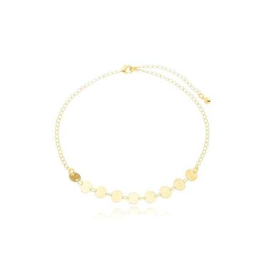 Imagem de Tornozeleira Elos E Chapinhas Banhados A Ouro 18k