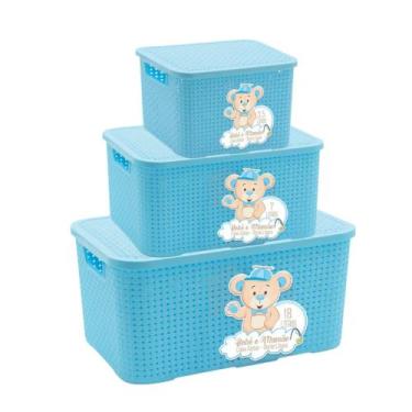 Imagem de Kit 3 Caixas Organizadoras Infantil Rattan Com Tampa Para Brinquedos F