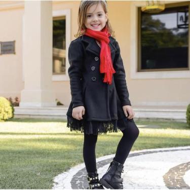 Imagem de Casaco Sobretudo Meninas Infantil com Botão e Rendinha na Barra - innv