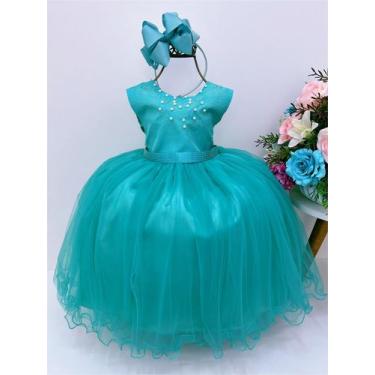 Imagem de Vestido Infantil Verde Damas Princesas Pérolas Strass Luxo - enjoy lon