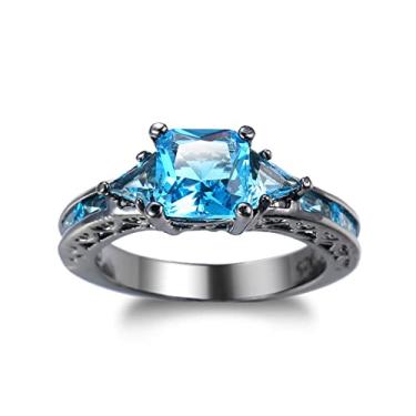 Imagem de Skcess Anel feminino banhado a ouro, alianças de casamento femininas em zircão oco preto roxo, 6, Base folheada a ouro preto, Zircônia cúbica