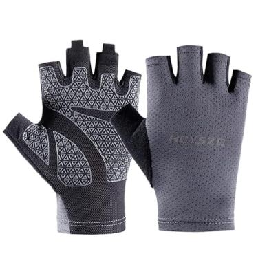 Imagem de ENJHIKE Luvas de verão sem dedos para homens e mulheres com proteção solar UV luvas de algodão antiderrapantes para tela sensível ao toque luvas de motocicleta acampamento equitação (cinza, GG)
