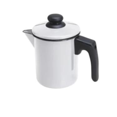Imagem de Caneca Leiteira Com Bico e Tampa Fervedor Esmaltado Ágata 900ml Branca