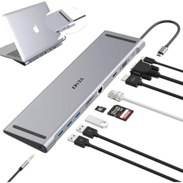 Imagem de YLSCI Estação de ancoragem para laptop 10 em 1, USB C HUB com 4K HDMI, VGA, USB 3.0, USB-C, Gigabit Ethernet RJ45, leitor de cartão SD/TF, áudio para Mac Air/Mac Pro/Surface Pro e mais