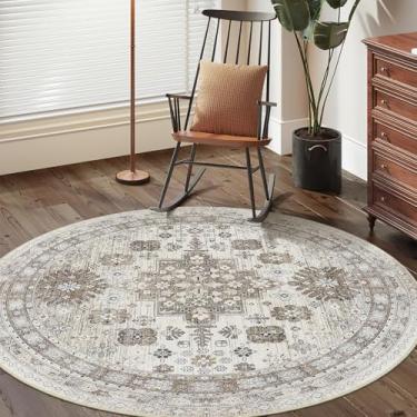 Imagem de Tapete redondo ultrafino lavável de 1,2 m – Tapetes circulares azul-petróleo 10 x 10 para sala de estar, tapete vintage para sala de jantar, tapete de berçário resistente a manchas para quarto, sala