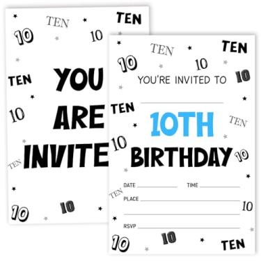 Imagem de Nopoben Cartões de convite de aniversário de 10 anos para meninas e meninos, suprimentos de festa de aniversário 20 peças de cartões de convite de preenchimento dupla face com envelopes -09