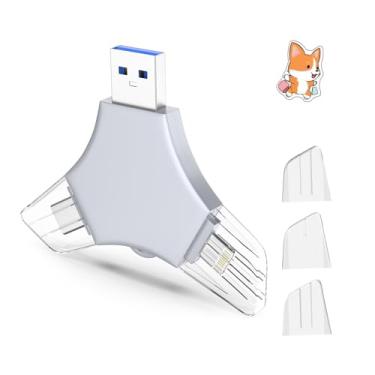 Imagem de Pen Drive USB 3.0 de 64 GB para iPhone, 3 em 1 com memória externa para fotos, pen drives de alta velocidade V6.87 para iPhone/iPad/Android/PC - Dove