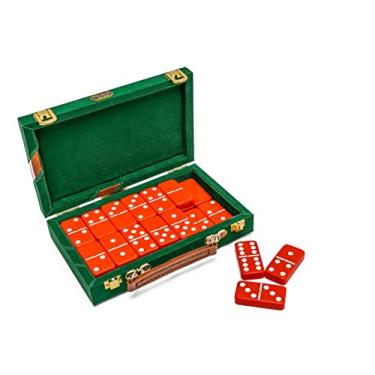 Imagem de Bello Games New York, Inc. Fashion Avenue Double Six Designer Double Six Red Dominoes Professional Jumbo Size Torneio conjunto com Spinners