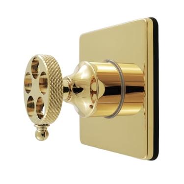 Imagem de Kingston Brass KS4042RKX Webb Válvula de desvio de seis vias de manípulo único com alça serrilhada e kit de acabamento quadrado, latão polido