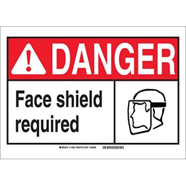 Imagem de Brady 119941 Placa de vinil "DANGER Face Shield required", 25,4 cm de altura x 35,5 cm de largura, preto/vermelho/branco