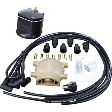 Imagem de AIP Electronics Pacote de energia completo com rotor de tampa fios de vela de ignição e bobina para Ford 4 cilindros distribuidores de montagem frontal tratores 2N 8N 9N OEM Fit Kit-1158
