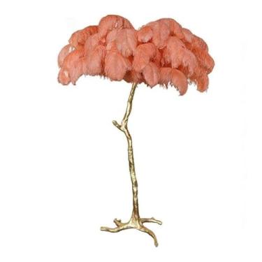 Imagem de Lâmpada de chão regulável, lâmpada de pé de penas naturais, lâmpadas de LED com 3 temperaturas de cor, lâmpadas LED E14, corpo da lâmpada de resina dourada, luminária de chão de leitura para quarto,