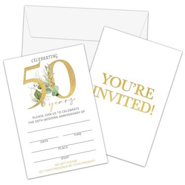 Imagem de Foosproea Cartões de convites de aniversário de 50 anos, convites de aniversário de casamento de vegetação dourada com envelopes, cartão de convite de casamento, decorações de artigos de festa de