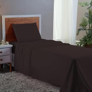 Imagem de Jogo de Cama Box Solteiro 400 Fios Extra Macio Hotel Pousada 3 Peças Conjunto Lençol com Elástico (Tabaco)
