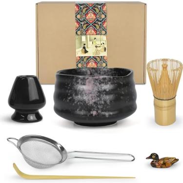 Imagem de Artcome kit de cerimônia matcha para cerimônia do chá japonesa, tigela matcha tradicional, batedor, colher de chá, coador de pó matcha, jogo de chá matcha para fazer usucha, koicha e matcha