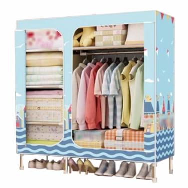 Imagem de Guarda-roupa Armário grande com zíper totalmente fechado, armação de tubo de aço, pano de cetim, guarda-roupa resistente, durável, simples para quarto armário